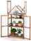COSTWAY Frühbeet Mini Gewächshaus, 3-stöckiges Pflanzenbeet mit aufklappbarem Dach, Anzuchthaus mit 2 Türen, Treibhaus aus Holz & Polycarbonat, Aufzuchtschrank für Balkon Garten, Braun, 71x41x145cm