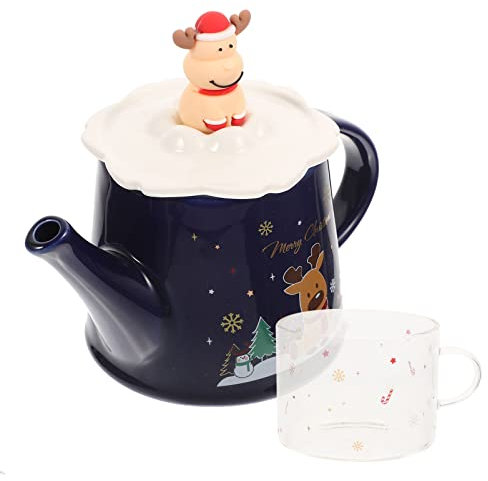 BESTonZON Tetera De Cerámica De Navidad Tetera Con Infusor De Té Taza Navidad De Porcelana China Para Juego De Té De Cerámica s Para Taza De Azul