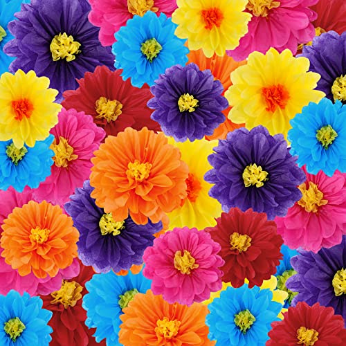 Geyee 36 Pcs Mexican Paper Flower Colorful Tissue Paper Flower, 6 8 10