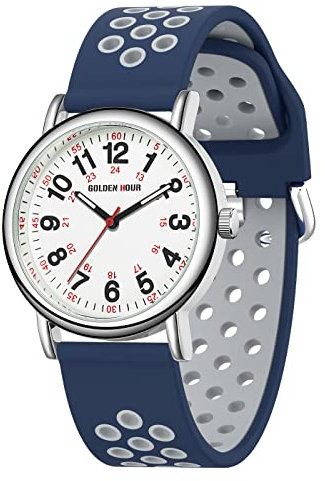 GOLDEN HOUR Montre D'infirmière étanche pour Professionnels de la Médecine, étudiants, Femmes et Hommes – Cadran Lumineux Facile à Lire, 24 Heures avec Aiguille des Secondes