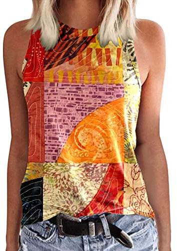 YUE Damen Sommer Casual Tank Top Basic T Shirt schwarz mit Rundhalsausschnitt, ärmellos, Druck, Tanktops, Sommer, lässig, lockere Passform, Ärmelloses Tops für Damen Sonnenblumendruck Tshirt