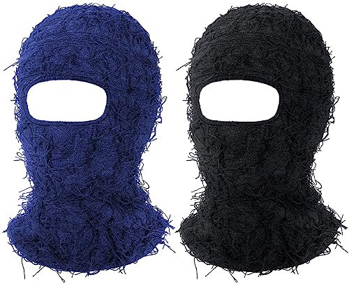 HICARER 2 Stück Vollgesicht Skimasken Distressed Sturmhaube Winddicht Winter Balaclava für Außen Sport (Schwarz, Marineblau)