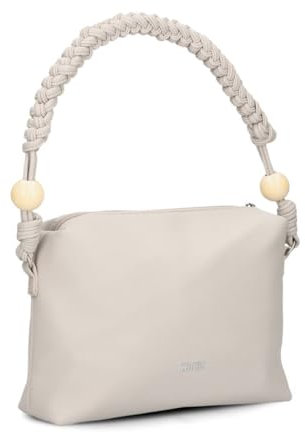 Zwei Damen Handtasche Perla PE60 im Boho-Look 3 Liter Perlen-Verzierung geflochtener Makramee-Tragegurt + langer Schultergurt - 3-in-1 Handtasche, Umhängetasche & Crossbody Bag (cappuccino)