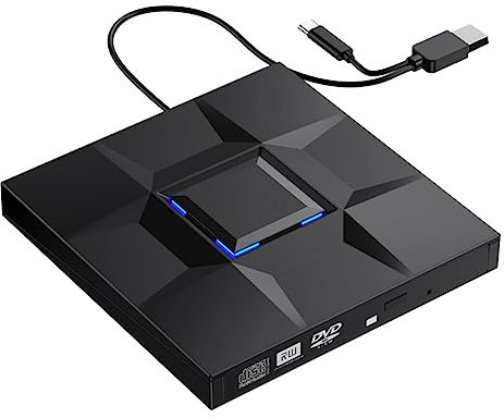 Bassulouda External CD and DVD Player Game Burner DVD External USB 3.0 Type C CD Writer Reader for PC Laptop Desktop