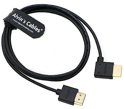 Alvin's Cables Ultra HD 8K HDMI 2.1 Cable Straight HDMI to Right Angle HDMI High Speed for Atomos Ninja V Monitor, Z CAM E2, Sony FS5| FS7| A7S3 Cameras 4.9ft|1.5M
