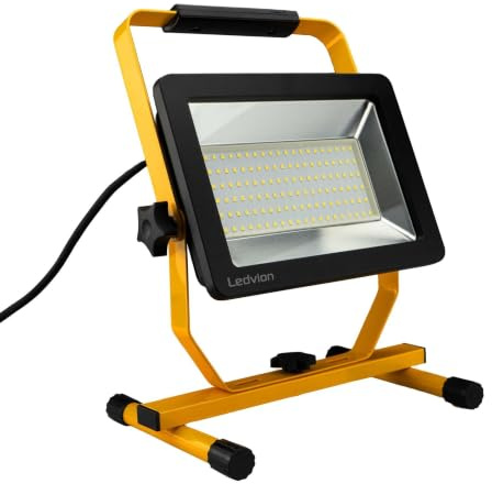 Ledvion Projecteur de chantier LED 100W etanche IP65 | Pour chantier garage atelier et renovation avec support de montage orientable