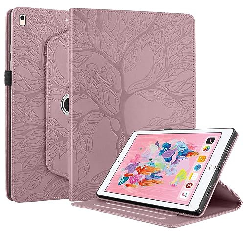 Succtopy Coque pour iPad Air 2/Air 1/iPad 9,7 2018/2017 (5ème/6ème Génération) Support Rotatif à 360 Degrés Étui iPad 9.7 PU Cuir Housse de Protection avec Porte-Crayons iPad Air 2/Air 1 Rose Gold