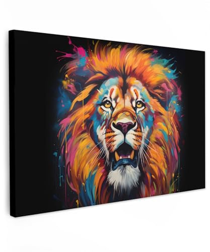 MuchoWow© Bilder Groß 120x80 cm XXL Wohnzimmer Deko Modern Wandbild Foto auf Leinwand Bild Schlafzimmer Room Decor Geschenke Banksy - Street Pop Art - Löwe - Graffiti - Tiere - Schwarz