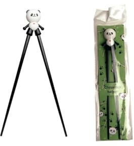ESS-Stäbchen für Kinder, weiß, 22 cm, mit süßem Bär, Katze, Hase, Panda als Halterung für Anfänger, Stäbchen auswechselbar Panda