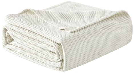 WOLTU Tagesdecke 220x240 cm 100% Baumwolle, leichte Wohndecke in Waffeloptik, weiche Überwurfdecke Bett, Sofa Überwurf Wohnzimmer Schlafzimmer, Creme
