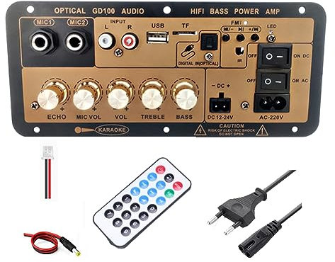 Scheda Amplificatore Bluetooth GD100 con Ingresso Audio Ottico Amplificatore Karaoke HiFi Scheda Amplificatore Casa/Auto Facile da installare (Spina UE)
