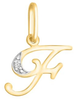 Rodium - Goldene Anhänger, Buchstabe F mit Zirkonen, 14 Karat Gold/ 585er Feingehalt, Charms für Halskette oder Ketten Armband, Idealer Goldener Schmuck für Damen, Kettenanhänger für Goldschmuck
