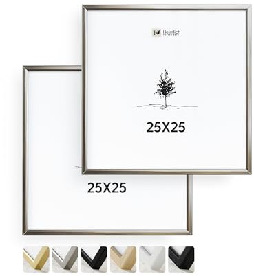 Heimlich® 2x Cadre Photo 25x25 cm en Aluminium Argenté | Cadre 25x25 cm | Cadre à Documents 25x25 | Verre Acrylique Incassable Excellente Qualité Durable | Décoration Murale 25x25
