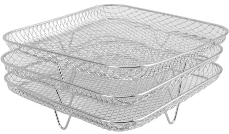 Asixxsix Dehydrator Rack, Stainless Steel Stackable Air Fryer Rack for Cosori for Instant Vortex, Air Fryer Accessories, 3 Layers, for Ovens, Microwaves, Pots, Steams (Square)