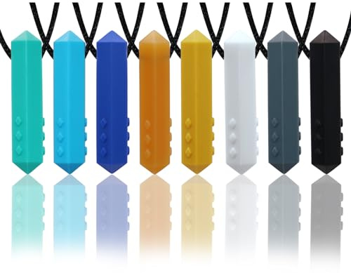 Collar de chicle sensorial para niños, paquete de 8 cadenas para masticar para niños con autismo, TDAH, SPD y dentición, ayuda oral para reducir la masticación en adultos