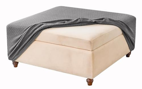 SDNAM Ottomane Schonbezug Hockerbezug, Jacquard Dicker Hocker Hussen für Fußhocker Rechteckig, Stretch Bezug Ottomane Abdeckung Überzug Hocker Protector Hockerabdeckung(#9,80x80 cm)
