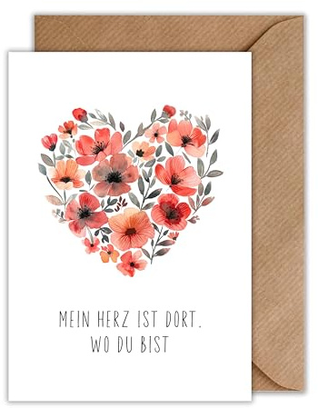 Liebeskarte Beziehung Karte für den Partner - Mein Herz ist da wo du bist Muttertagkarte Valentinstag Partnerschaft Blumenherz Karte (DIN A6)