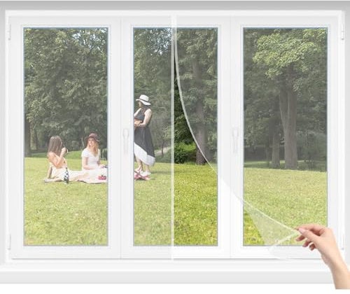 Zanzariere Magnetiche per Finestra Finestre 105x70cm Bianco Schermo Magico Con Chiusura Magnetica In A Telaio Completo Resiste al Vento e ai Raggi UV Non Accorciabile