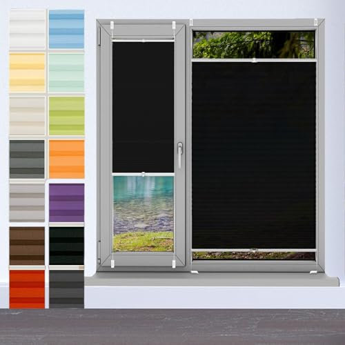 Tende Plissettate con Foratura su Misura 30 x 110 cm, Protezione da Sole e Indiscreti, Tenda a Pacchetto Persiane, Tenda a Rullo Avvolgibile, per Finestre, Nero