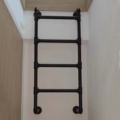 Renmlion Egress Ladder Basement - Metal Loft Ladder 4ft 5ft 6ft 7ft 8ft Heavy Duty Wall Mounted Bunk Bed Ladder Black Wrought Iron Indoor Outdoor Climbing Ladders(290cm/114in)