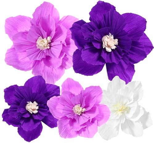 Lusofie 5 unidades de flores de papel para decoración de pared, pompones de papel de seda lila, papel crepé, colorido, artificial, flores 3D, se pueden utilizar para fiestas, cumpleaños, bodas