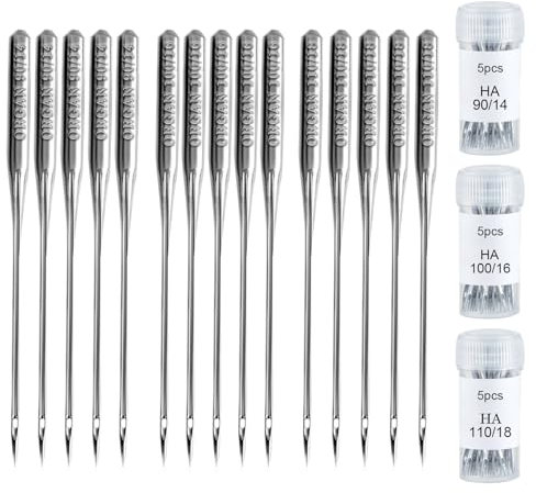 StiVerse Nähmaschinennadeln, Organnadel HAX1 Nähnadeln, Universalgrößen 90/14, 100/16, 110/18, robuste Nähnadeln, Maschine zum Sticken von Leder, Jeans, dickem Stoff, Leder (15 Stück)
