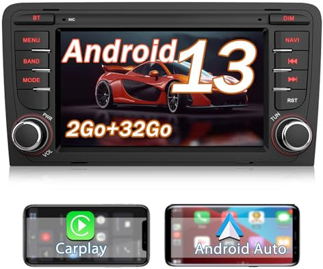 AWESAFE Autoradio Android 13 pour Audi A3 S3 RS3 8P (2003-2012) (2Go + 32 Go) avec Carplay Android Auto 7 Pouces GPS WiFi USB SD Bluetooth Commande au Volant(sans Lecteur CD)