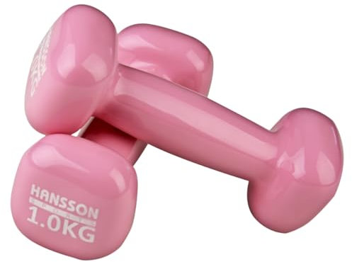 Hansson Sports® Vinyl Hantel 2er Set 0.5-5.0Kg Verschiedene Gewichte und Farbe zur Auswahl (2 * 1.0kg Rosa)