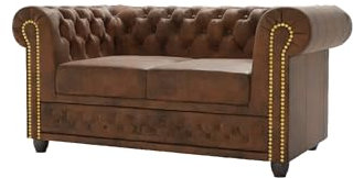 S-Style Möbel Sofa Couch Ecksofa Eckcouch L Form Mit Schlaffunktion 148 x 86 x 72 cm 2 Sitzer Freistehend Massivholzfüße Braun Elegant Gesteppt Goldene Metallniete Vintage Optik Mikrofaser Heinrich