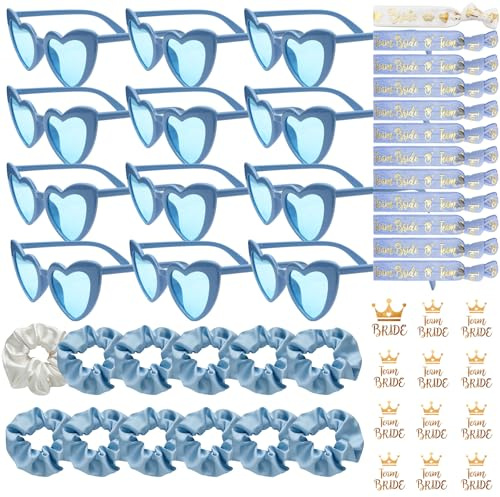 48 Pezzi Occhiali Team Bride Braccialetti Tatuaggi, Cuore da Sposa, Occhiali per Addio al Nubilato, Bride to be Gadget