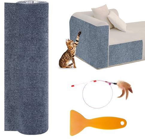 Tapis Griffoir pour Chat Auto-adhésif, 40 × 200 cm,Tapis à Gratter Autocollant pour Chat, Climbing Cat Scratcher, DIY Trimmable Chats Grattoir, Protège Les Tapis et Canapés (Gris Clair)