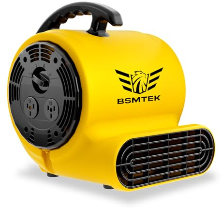 BSMTEK Air Mover Blower Fan, Industrial 1/3HP 1200CFM Monster Floor Blower Carpet Dryers - 3 Speeds Switch, 4 Adjustable Angles, 10FT Long Cord, Stackable - 2025 Upgraded