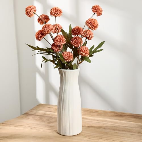 Ouxonix White Ceramic Flower Vase: Minimalist Modern Home Decor Vases, Nordic Style, 8 Inch for Ribbed Textured Decorative Vase