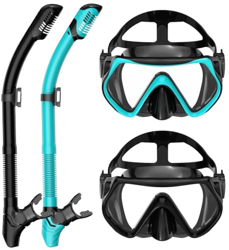 Schnorchelset Erwachsene, Taucherbrille Erwachsene und Dry Schnorchel für Herren und Damen,Anti-Leck & Anti-Fog Tauchmaske aus Gehärtetem Glas Schnorchelmaske, für Schnorcheln, Tauchen