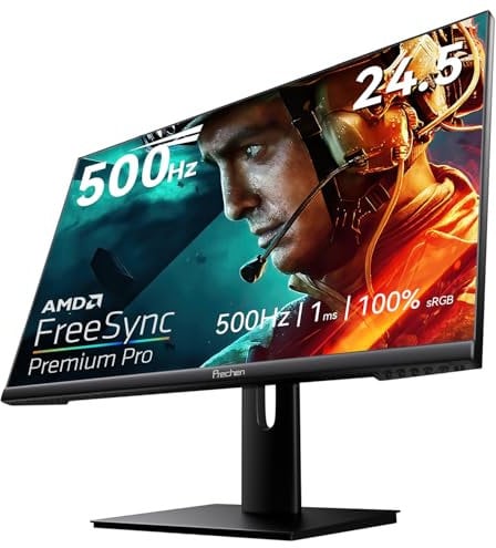 24,5 Zoll 500Hz IPS Gaming Monitor, 1ms, 400cd/m², 100 sRGB PC Display 1920x1080P, AMD FreeSync Premium Pro Kompatibel, 2X HDMI 2.1 & DisplayPort 1.4, VESA unterstützt Computerbildschirm, Schwarz