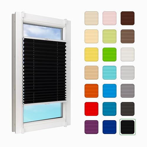 MakoStyl Fenster Plissee Innen ohne Bohren - B 95 H 130 cm Klemmfix Schwarz Plisee - 100 g/m2 Plissees Faltrollos - 50% Verdunkelung Blissett Rollo - Blickdicht Klemmplisseeses