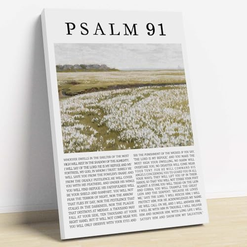 Psalm 91 Wandkunst Blumenlandschaft Leinwand Wandkunst Vintage Gemälde inspirierender Bibelvers Wandkunst christliche Bilder Jesus Kunstwerk für Schlafzimmer Christliche Schrift Poster 40,6 x 61 cm