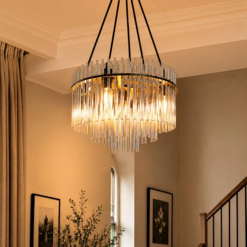 Lichtmaler Hängelampe 5 Flammig Pendelleuchte Glas Hängeleuchte Modern | Rund Pendellampe Schwarz E14 für Esszimmer Wohnzimmer Küche Hotel Cafe Bar, ohne Leuchtmittel