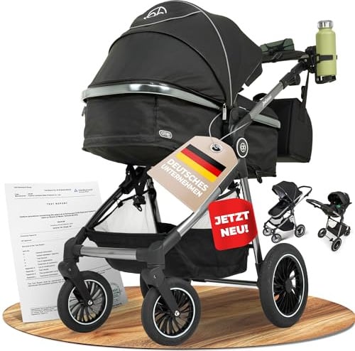 Kinderwagen 3 in 1 [Babywagen & Autositz] mit Babyschale Fahrgestell Kombi als Set | Stroller Baby | 5-Punkt Sicherheitsgurt Kinderwagen Buggy Reisebuggy Buggys | Babywagen