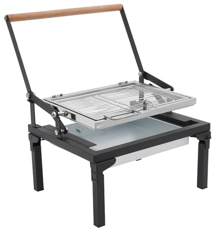 Faltbarer Holzkohlegrill, Tragbarer Campinggrill, Barbecue-Holzkohlegrill mit um 360 Grad drehbarem Grillrost, Einstellbarer Picknickgrill für Outdoor Garten Party 48 * 38 * 35cm