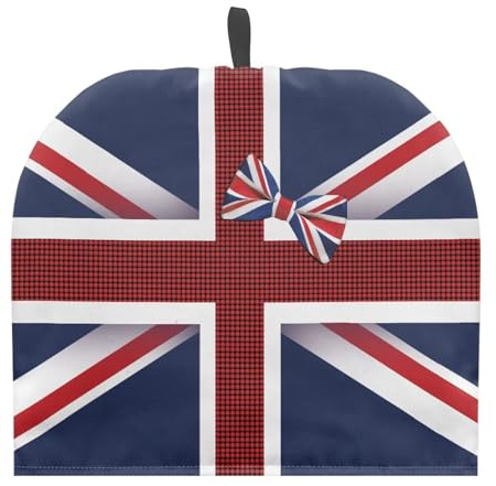 Drnuikhe Union Jack & Bow Tie Print Tea Cozy for Teapots with Handle, British Theme Dust Insulated Cover Hanging Fold-Up Design, Suitable for Kitchen and Living Room Table Decoration