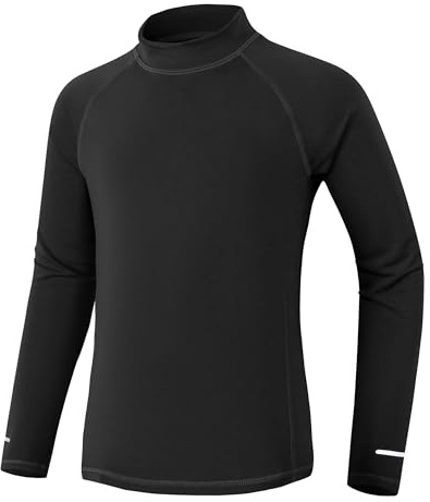 Kids Rash Vest Long Sleeve UPF 50+ Sun Protection Boys Swim Top UV Shirts Quick Dry Girls Rash Guard with Safety Reflective Stripes Black 11/12 yrs