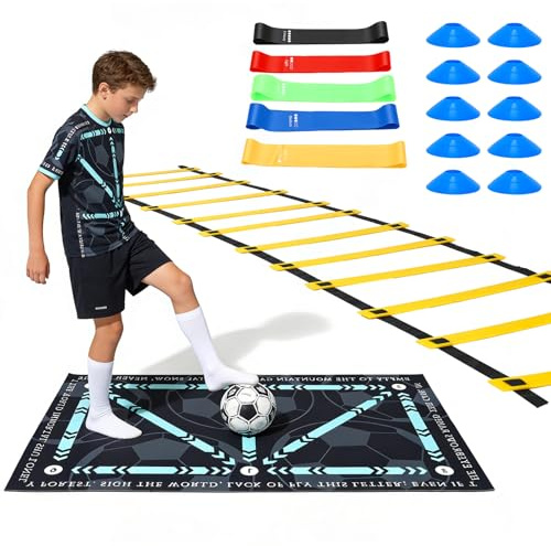 Kit Accessori Allenamento Calcio,Con Tappetino Calcio 60 X 90 Cm,12 Coni Disco,Cinture Da Allenamento,Kit Allenamento Calcio Per Migliorare Forza,Agilità E Coordinazione