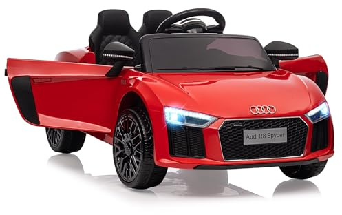 Offiziell Lizenziert – Audi R8 Spyder Kinder Elektroauto 12V – Mit 2,4G Fernbedienung, LED-Scheinwerfern, Hupe & Musik | Elektrofahrzeug Mit Sanftanlauf & Sicherheitsgurt Für Kinder 3-6 Jahre, Rot