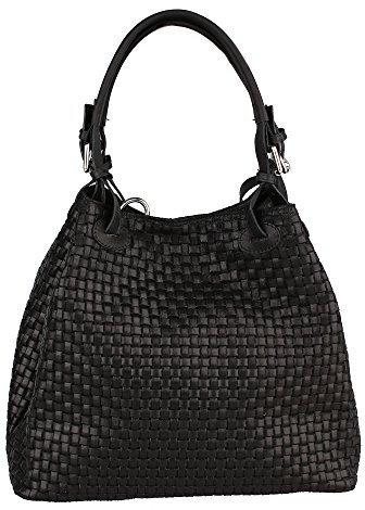 Chicca Borse Borsa a Mano da Donna con Tracolla in Vera Pelle Stampa Intrecciata Made in Italy 34x29x18 Cm