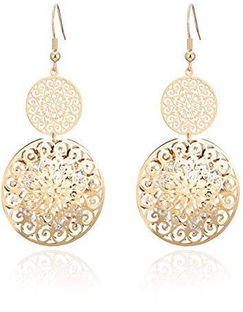 Orecchino pendente cavo per donna, orecchino a goccia ipoallergenico placcato oro rosa/argento con inserto in cristallo di zirconia cubica (Placcato oro)