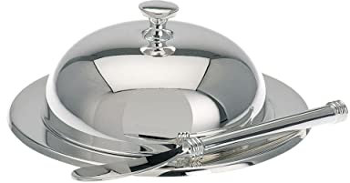 H.Bauer jun. Beurrier décoratif rond argenté Ø 12 cm avec insert en verre