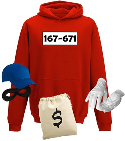 Jimmys Textilfactory Hoodie Panzerknacker Karneval Kostüm Set Wunschnummer 98-152 Kinder Verkleidung Fasching Rosenmontag, Größe:152-XL, Set: Deluxe+, Logo: Standard-Nr