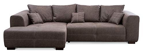CAVADORE Ecksofa Mavericco inkl. Kissen / XXL-Eckcouch im modernen Design / Longchair links / 285 x 69 x 170 / Lederoptik braun