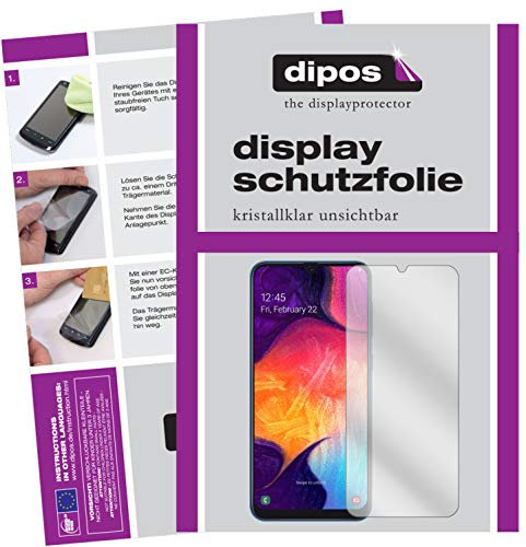 dipos I 2X Schutzfolie klar kompatibel mit Samsung Galaxy A50 Folie Displayschutzfolie (bewusst Kleiner als das Glas, da Dieses gewölbt ist)